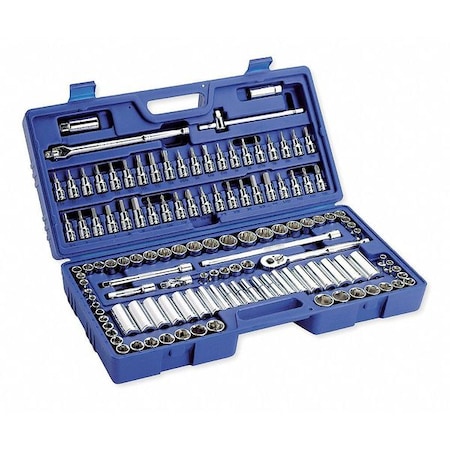 Socket Wrench Set, 3/8 in Drive Size, (25) 12-Point, (26) 6-Point, (6) 8-Point, 125-Piece