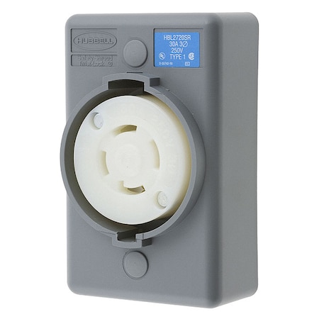 Locking Receptacle, L15-30R, 30 A, 250V AC, Three Phase, 3 Pole, Surface Mount, Screw Terminals
