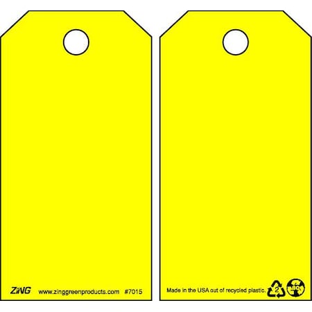 Danger Tag, Blank, Plastic, 5 3/4 in H x 3 in W, Yellow, Rectangle, 10 PK