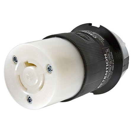 Locking Connector, Non-NEMA, 20 A, 125/250V AC, Single Phase, 3 Pole, Screw Terminals, Black, White