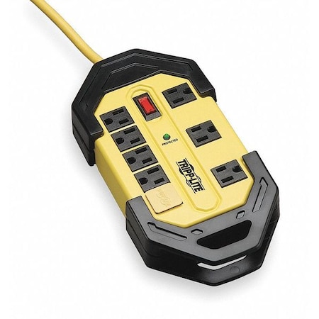 Outlet Strip, Surge, 8 5-15R, 5-15P, 12 ft., Black/Yellow