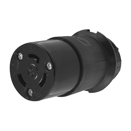Locking Connector, L6-30R, 30 A, 250V AC, Single Phase, 2 Pole, Screw Terminals, Black