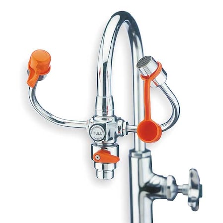 Plumbed Eyewash, Faucet Mount, Plumbed, 6 1/6 in H., 6 3/4 in W