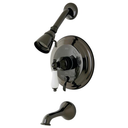 Tub and Shower Faucet, Standard, 3, Wall Mount, Black Stainless Steel
