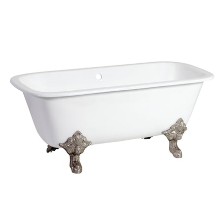 VCTQND6732NL8 Clawfoot Tub, 66.56" L, 31.06" W, White/Brushed Nickel, Cast iron, Center