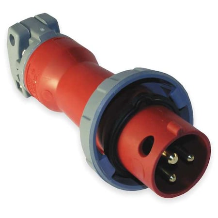 Watertight Pin & Sleeve Plug, 30 A, 480V AC, Single Phase, 2 Pole, IEC Grounding, Red