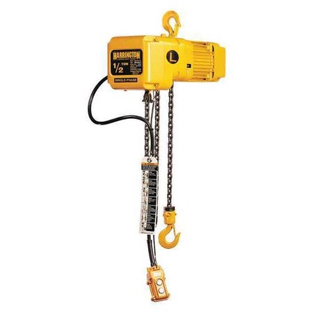 Electric Chain Hoist, 1,000 lb, 20 ft, Hook Mounted - No Trolley, 115/230V AC, Yellow
