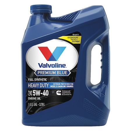 Diesel Engine Oil, Jug, 1 gal, Synthetic, Diesel Engines, 5W-40, Premium Blue, Amber