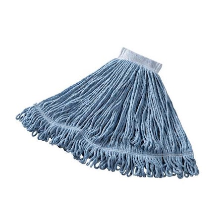 5 in String Wet Mop, 18 oz Dry Wt, Side Gate Connection, Looped-End, Blue, Cotton/Synthetic