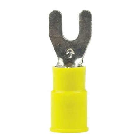 Fork Terminal, #10 Stud Size, 10 AWG, 600 V, Nylon Insulated, Yellow, Crimp Termination Only, 50 PK