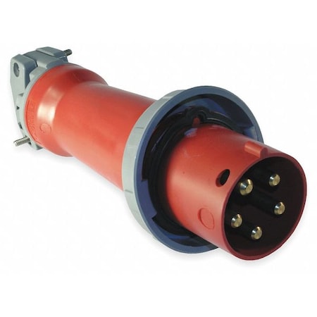 Watertight Pin & Sleeve Plug, 60 A, 277/480V AC, Three Phase, 4 Pole, IEC Grounding, Red