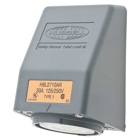 Flanged Locking Receptacle, L14-30R, 30 A, 125/250V AC, Single Phase, 3 Pole, Flush Mount, Gray