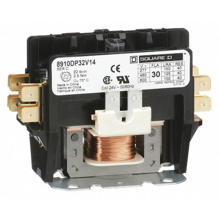 Definite Purpose Magnetic Contactor, 24V AC, 2 P, Non-Reversing, 1 Phase