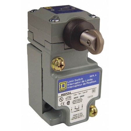 Heavy Duty Limit Switch, Plunger, Roller, 1NC/1NO, 10A at 600V AC, Actuator Location: Top