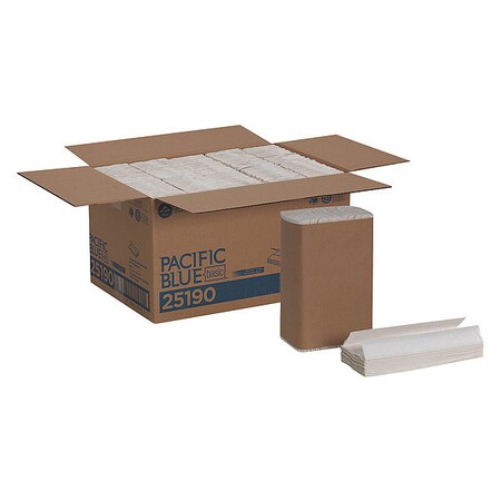Pacific Blue Basic C-Fold Paper Towels, 1 Ply, 240 Sheets, White, 10 PK