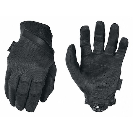 Tactical Glove, AX Suede Palm, 9" Length, Hook-and-Loop Cuff, Full Finger, Tricot Lining, Black