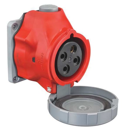 Watertight Pin & Sleeve Receptacle, 60 A, 480V AC, Three Phase, 3 Pole, IEC Grounding, Red, NEMA 4X
