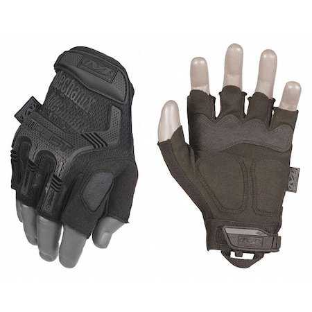Tactical Glove, Synthetic Leather Palm, 10" Length, Hook-and-Loop Cuff, Half Finger, Tricot Lining