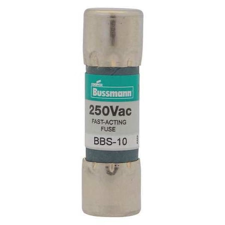 Midget Fuse, Fast-Acting, 10A, 250V AC, Non-Indicating, 10kA at 250V AC