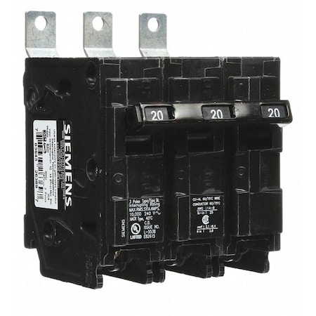 Miniature Circuit Breaker, BL Series, 20A, 3 Pole, 240V AC, 10kA at 240V AC