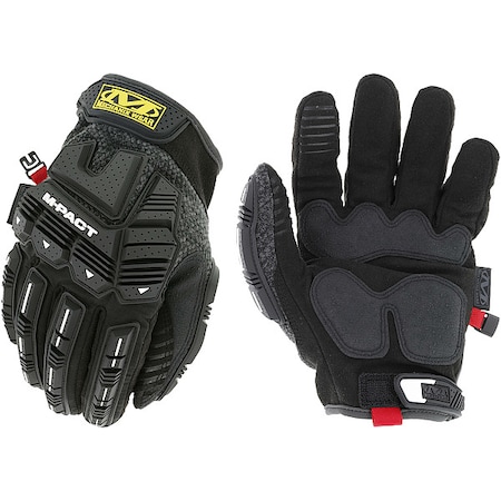 Mechanics Gloves, Synthetic Leather Back, Hook-and-Loop, Black/Gray, 10