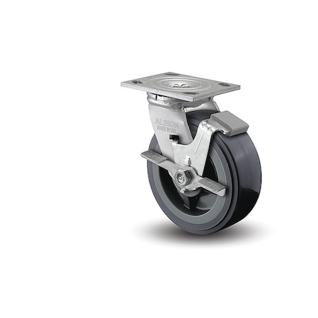 4" X 2" Non-Marking Polyurethane Swivel Caster, Face Brake, Loads Up To 700 lb