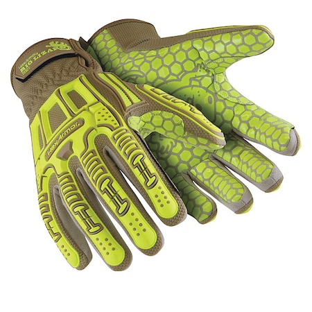 Rig Lizard(R) 2030X Mechanics Gloves, Synthetic Leather Palm, TPR Back, XXL, Hi Vis; Tan