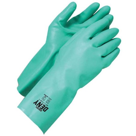 DENY(R) Chemical Resistant Gloves, Nitrile, 13 in L, 15 mil, Green, M, 1 PR