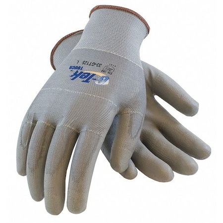 Coated Gloves, Polyurethane, Palm, Not Rated Abrasion Level, Gray, M 12 PK