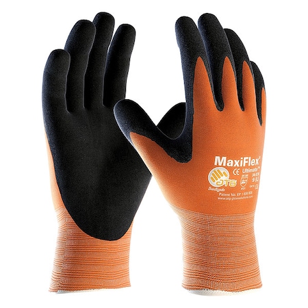 Hi-Vis Coated Gloves, Foam Nitrile, Micro-Foam, Palm, 3 Abrasion Level, Orange, XL (10) 12 PK