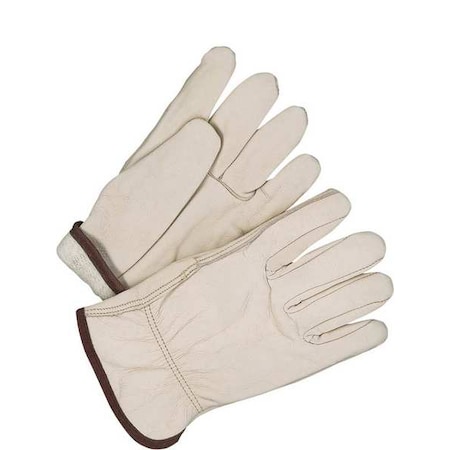 Leather Drivers Gloves, Cowhide Palm, Shirred Slip-On, Beige / Beige, 1 PR