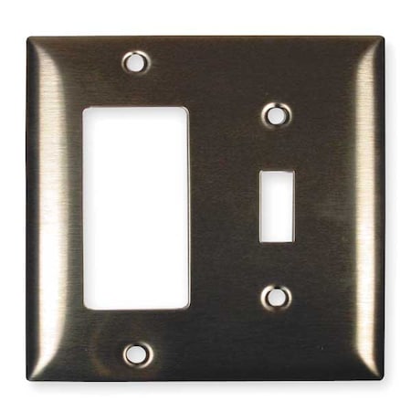 Toggle Switch/Rocker Wall Plates and Box Cover, Number of Gangs: 2 Stainless Steel, Brushed Finish
