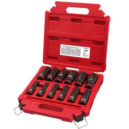12 Piece SHOCKWAVE Socket Set, Impact Duty 1/2 in Drive, SAE, Deep Well 6 Point Socket Set