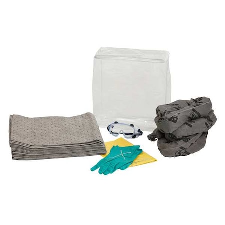 Spill Kit, 9 gal Volume Absorbed per Kit, Bag, Clear