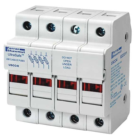 Finger Safe Fuse Block, CC UL Class, 600V AC/DC Volt Rating, 3 Poles, Pressure Plate