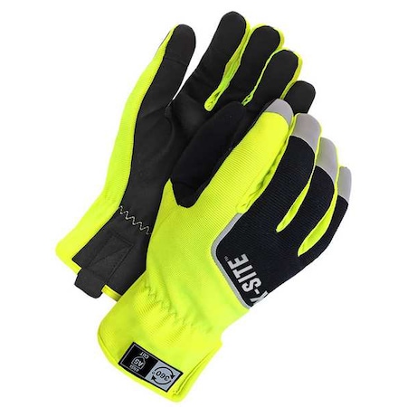 X-Site Mechanics Gloves, Polyester Palm, Spandex Back, L, Black/Yellow