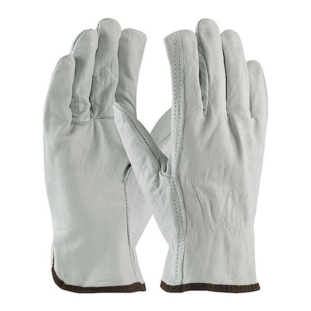 Leather Drivers Gloves, Cowhide, Shirred Slip-On, Straight Thumb, Gunn Cut, Gray, L 12 PK