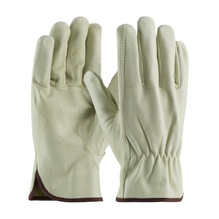 Leather Drivers Gloves, Pigskin, Shirred Slip-On, Keystone Thumb, Gunn Cut, Beige, XL 12 PK