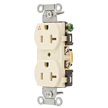 Duplex Straight Blade Receptacle, 5-20R, 20 A, 125V AC, 2 Pole, 3 Wire, Flush Mount