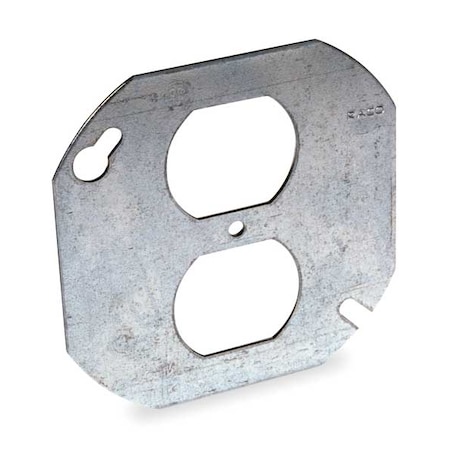 Box Cover, Octagon Box Type, 2 Gang, Galvanized Steel, Duplex Receptacle Cover Type