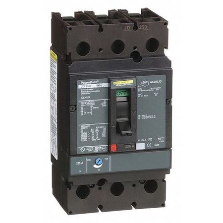 Molded Case Circuit Breaker, POWERPACT J Series, 225A, 3 Pole, 600V AC, 25kA at 240V AC