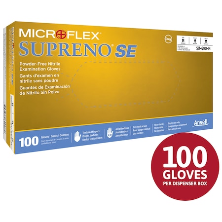Supreno SE SU-690, Disposable Gloves, 4.3 mil Palm, Nitrile, Powder-Free, XL, 100 PK, Violet Blue