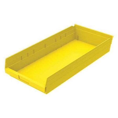 Shelf Storage Bin, Plastic, Yellow, 4 in H, 11 1/8 in W, 23 5/8 in L