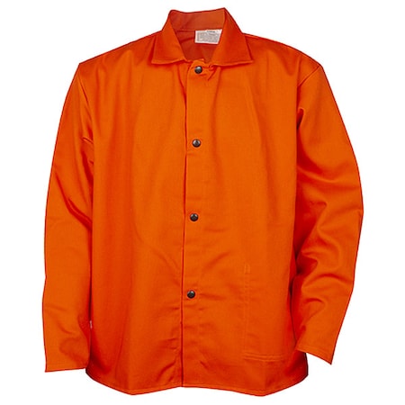 Cotton Welding Jacket, Cotton, 9 oz, 30 in Length, Snaps Closure, 1 Pockets, Orange, XL