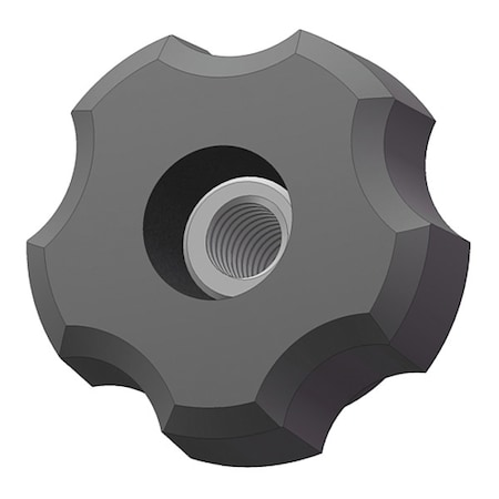 Fluted Knob, 1/4-20 Thread Size, 1/2"L, Thru Tap, Steel