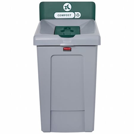 33 gal Rectangular Recycling Station, Flat with Top Opening, Green, 1 Openings