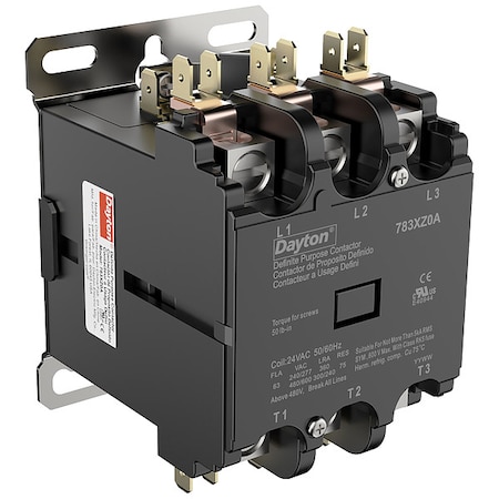 Definite Purpose Magnetic Contactor, 24V AC, 3 P, Non-Reversing, 3 Phase, Box Lug