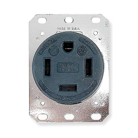 Straight Blade Receptacle, 14-60R, 60 A, 125/250V AC, 3 Pole, 4 Wire, Flush Mount, Grounded