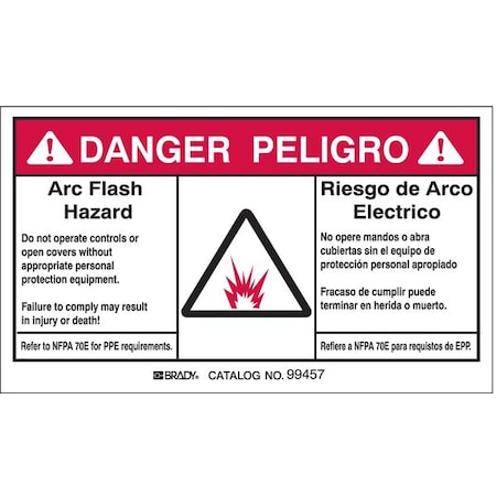 Arc Flash Protection Label, 3 1/2 in Height, 5 in Width, Polyester, Horizontal Rectangle