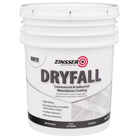 Dryfall Commercial & Industrial Waterborne Coating, White, Flat, 5 Gallon